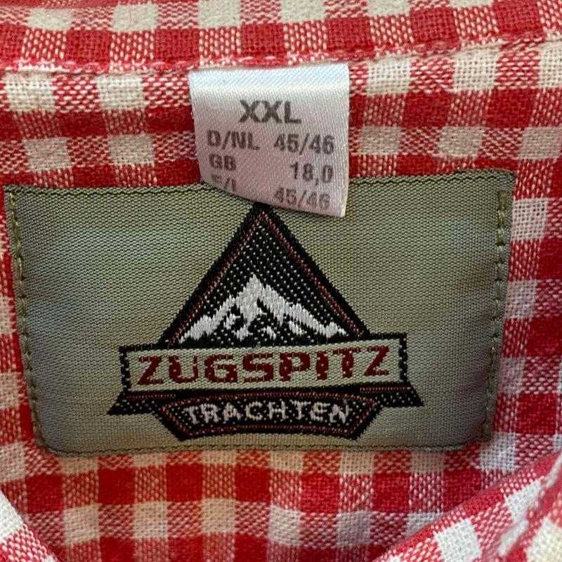 Vintage Trachtenhemd Herren rot-weiss kariert Gr. 46, Vorderansicht