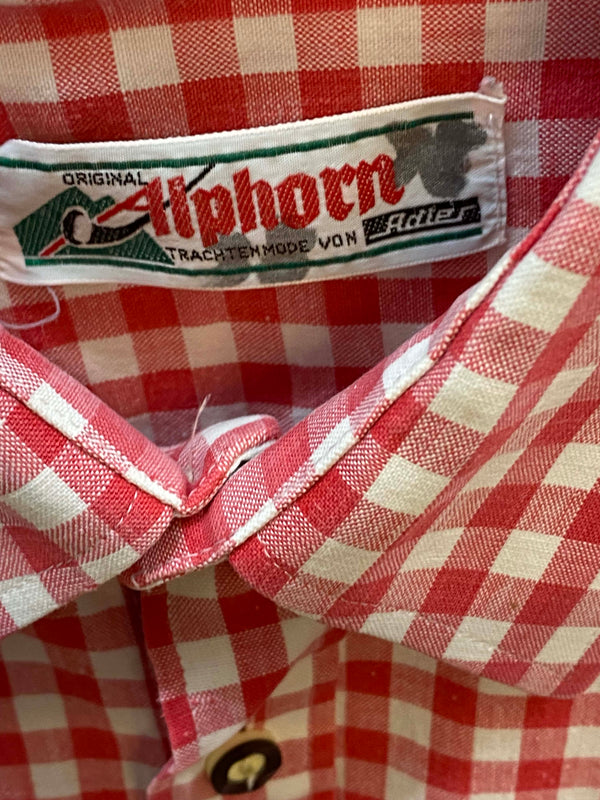 Vintage Trachtenhemd Herren Alphorn Rot Weiß Kariert Größe 39, Ansicht 3