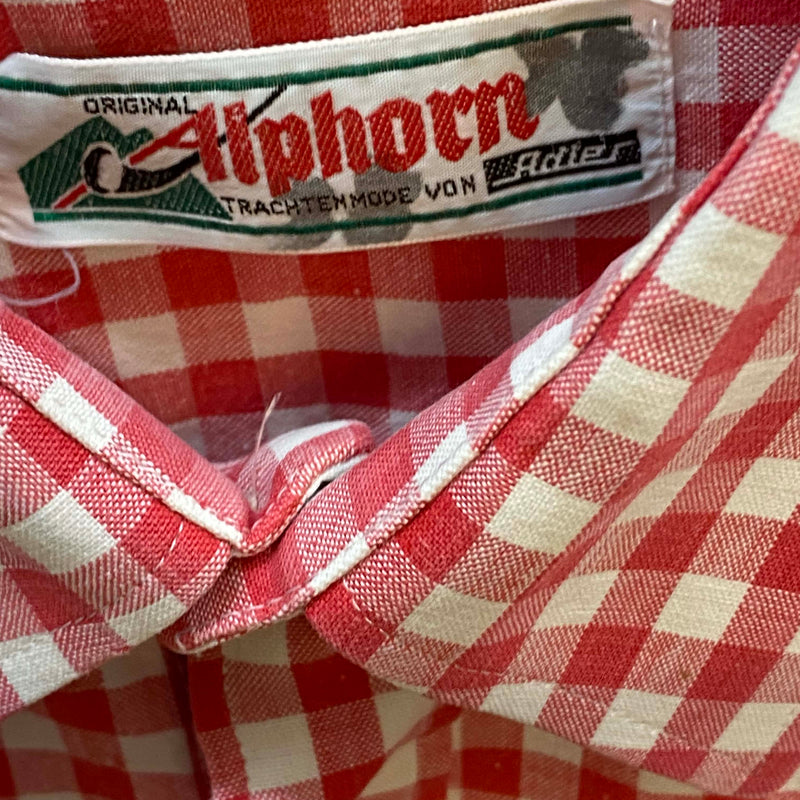 Vintage Trachtenhemd Herren Alphorn Rot Weiß Kariert Größe 39, Ansicht 3