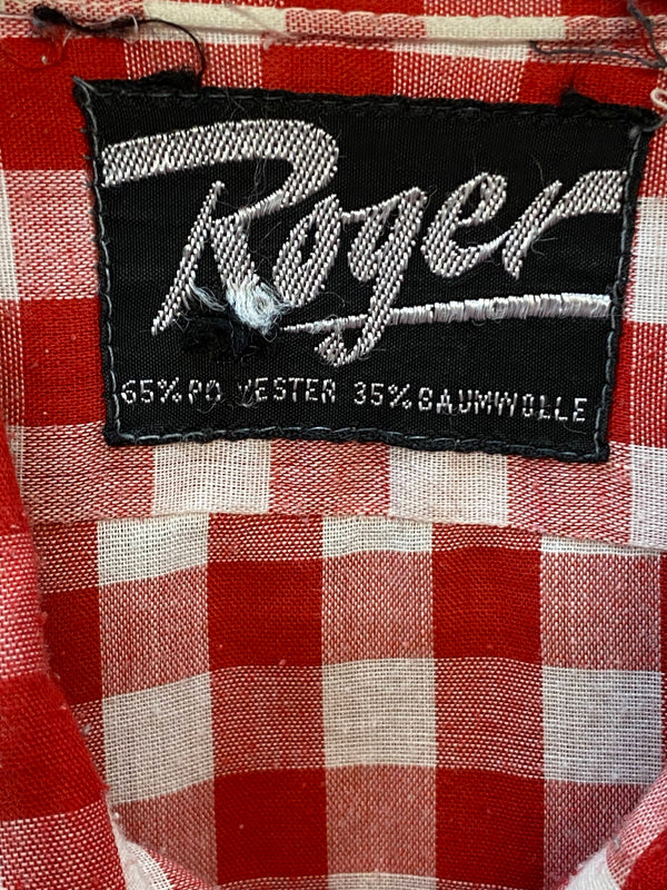 Vintage Trachtenhemd Herren Roger Rot Weiß Kariert Langarm – Größe 38