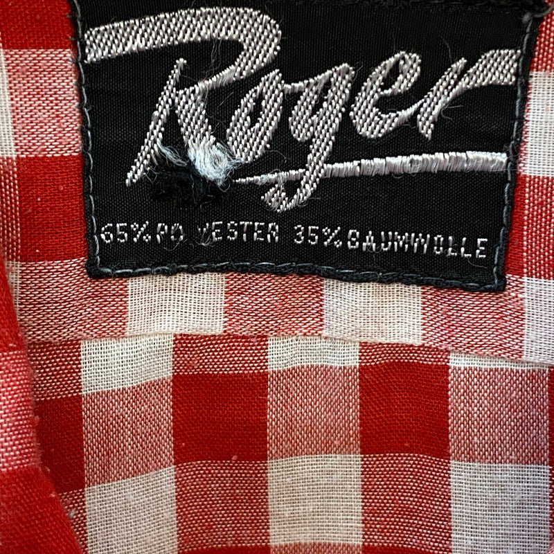 Vintage Trachtenhemd Herren Roger Rot Weiß Kariert Langarm – Größe 38