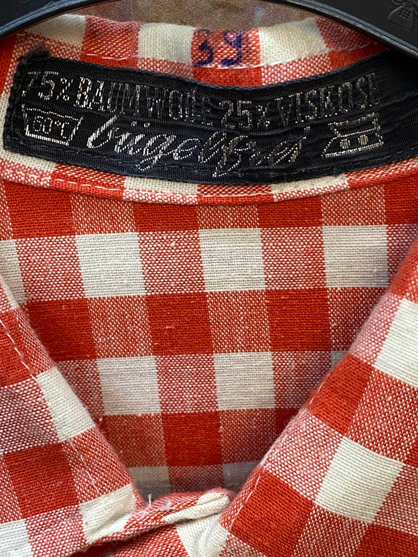 Vintage Trachtenhemd Herren rot-weiß kariert Gr. 39 | Langarm Landhausstil