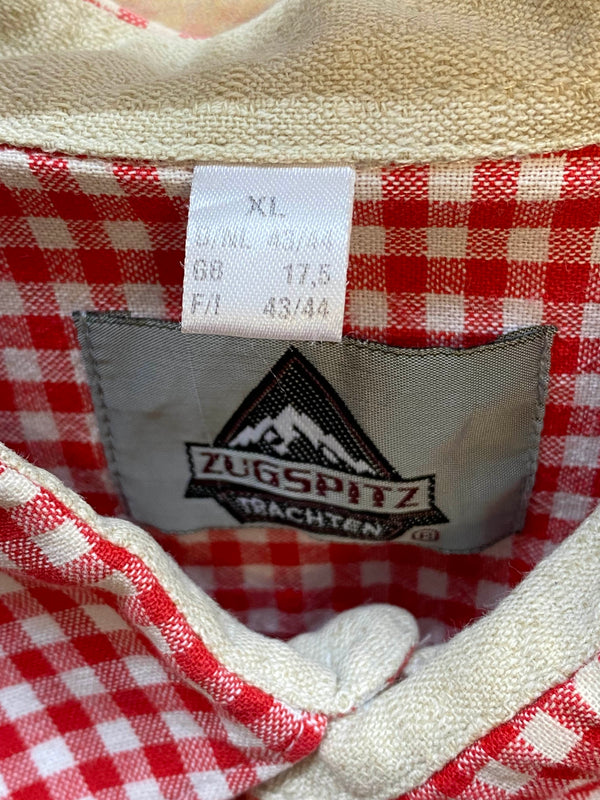 Trachtenhemd Herren Rot Weiß Kariert Stickerei Zugspitz Größe 43, Ansicht 3
