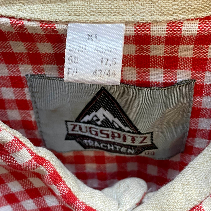 Trachtenhemd Herren Rot Weiß Kariert Stickerei Zugspitz Größe 43, Ansicht 3