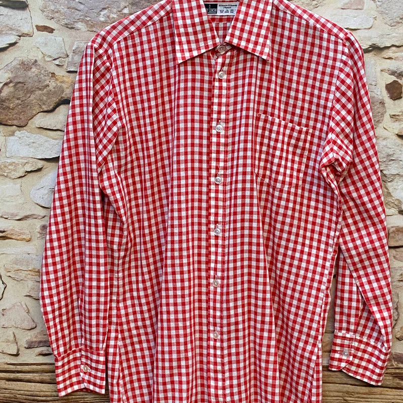 „Vintage Trachtenhemd Herren von Garry Duncan in Rot Weiß kariert Größe 39 mit Langarm und Brusttasche Vorderansicht“