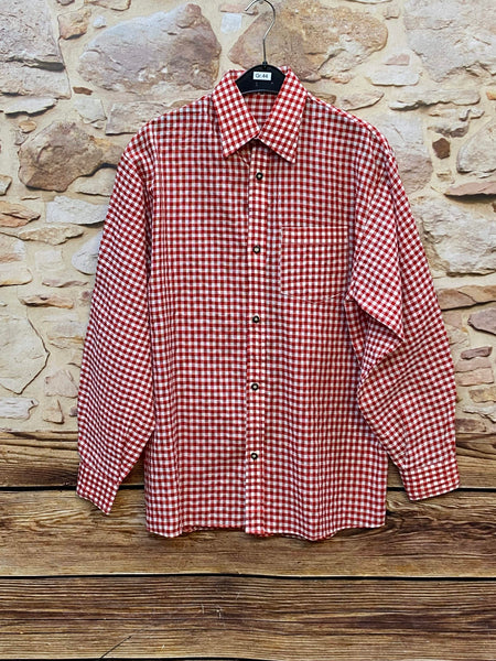 „Vintage Trachtenhemd Herren rot weiß kariert klassisches Karohemd“