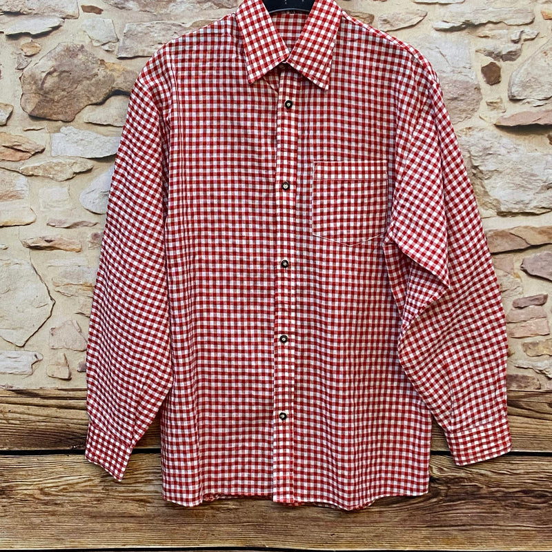 „Vintage Trachtenhemd Herren rot weiß kariert klassisches Karohemd“