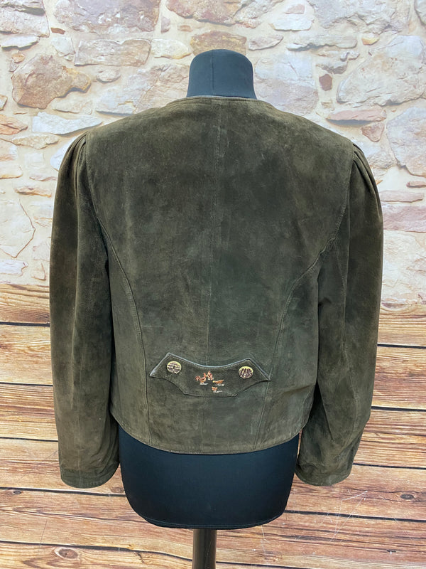 „Trachtenjacke Damen Rückenansicht Leder braun grün Landhausstil“