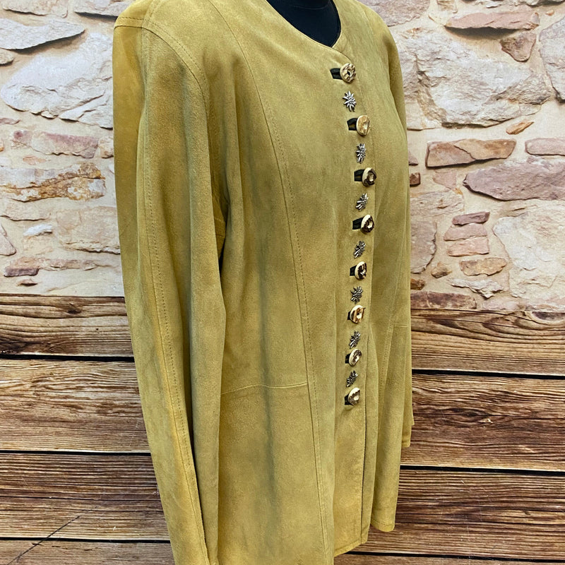 „Trachtenjacke Damen Seitenansicht Leder gelb Vintage Landhausstil“