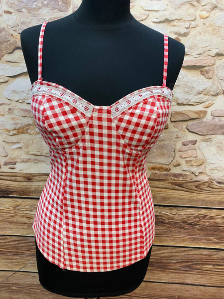 „Vintage Trachtenmieder rot weiß kariert Gr. 34 im Landhausstil“
