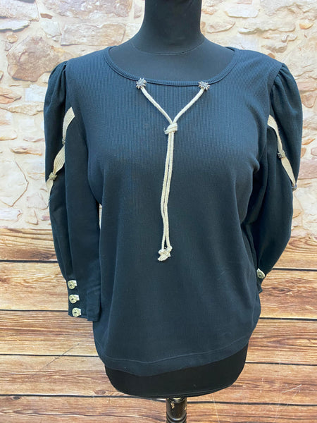 „Schwarzes Vintage Trachtenshirt Damen Gr. 42 im Landhausstil“
