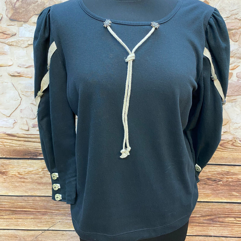 „Schwarzes Vintage Trachtenshirt Damen Gr. 42 im Landhausstil“