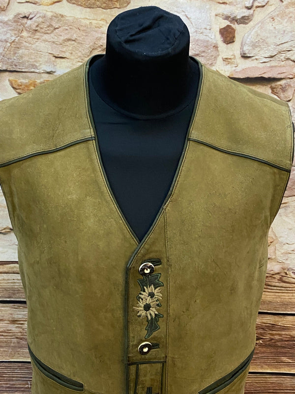 Vintage Leder Trachtenweste grün Herren Gr. 48, Ansicht 4