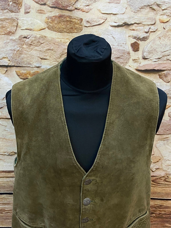 Vintage Trachtenweste Herren Leder Grün Gr. 46 Vintage, Ansicht 4