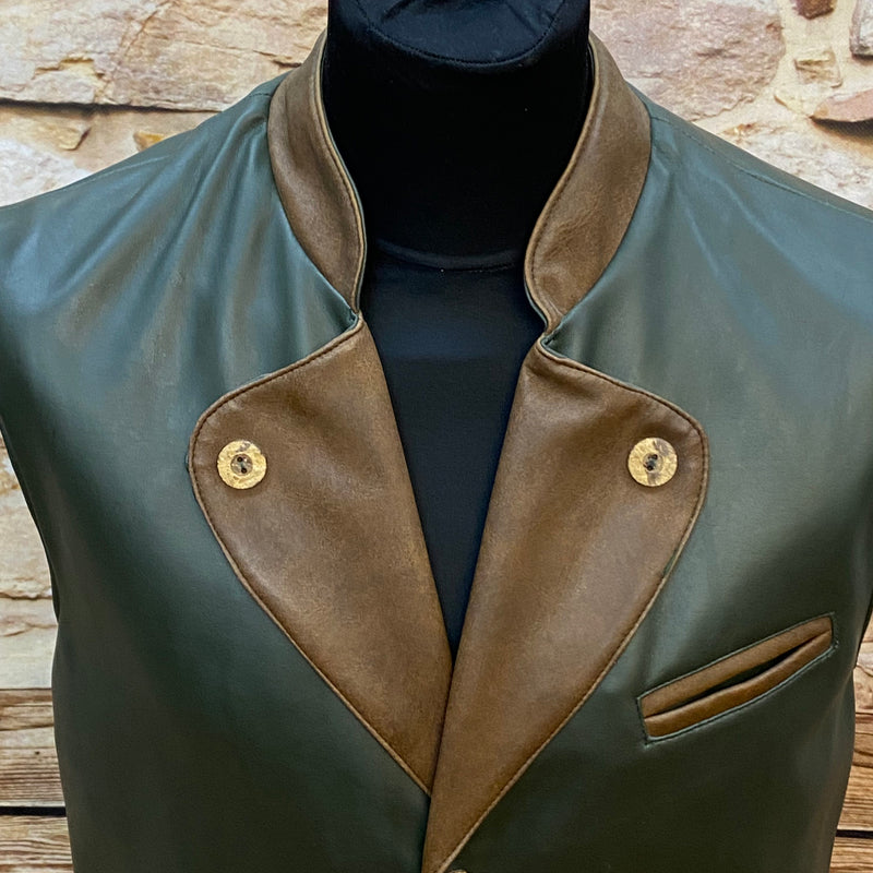 Vintage Trachtenweste Herren Grün Lederlook Gr. 48