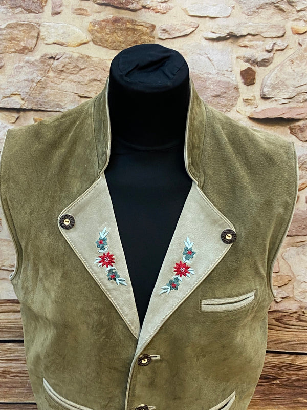 Vintage Trachtenweste Leder Stickerei Gr. 50