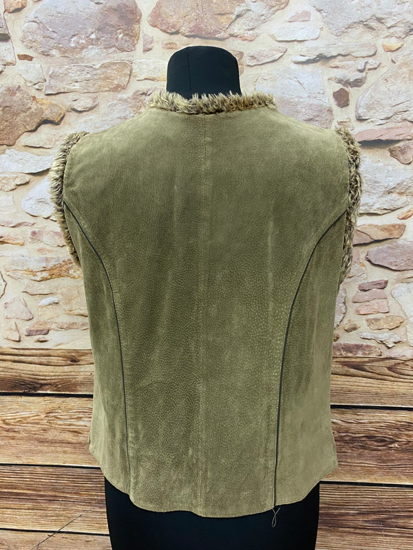 „Rückseite Leder Trachtenweste Damen olivbraun Vintage taillierter Schnitt“