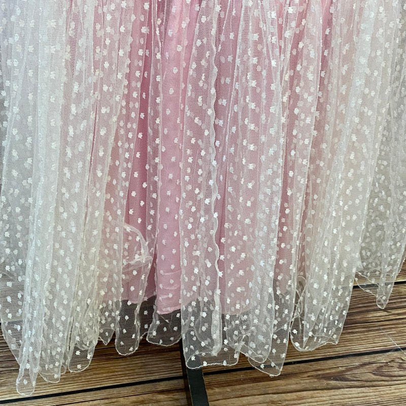 „Rosa Vintage Maxikleid Tüllrock mit Punktestruktur und Stufen“