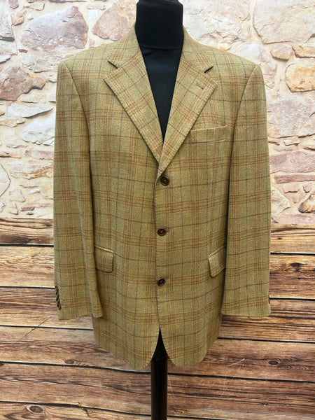 Camelfarbenes Tweed-Sakko mit rost-blauem Fensterkaro 