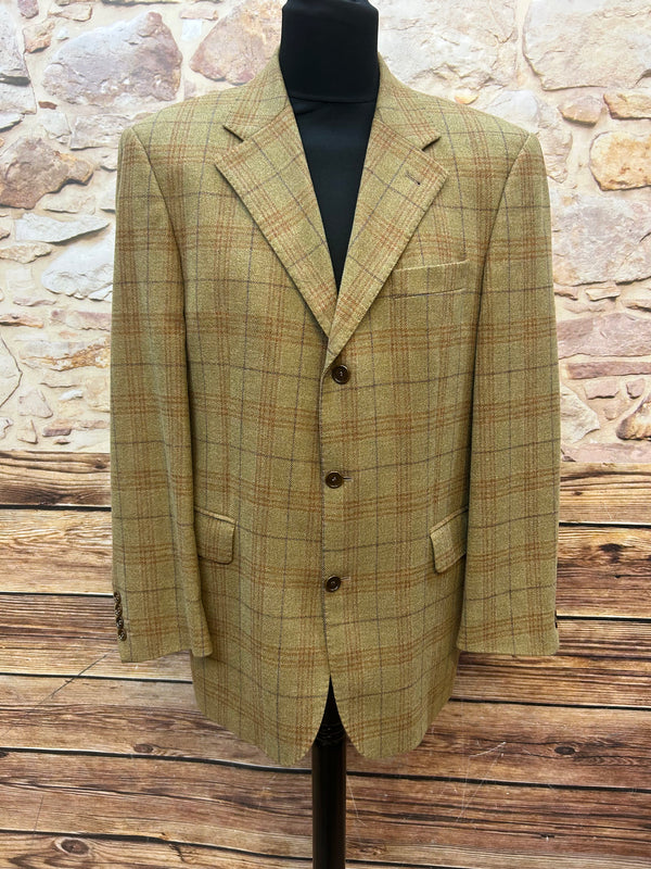 Camelfarbenes Tweed-Sakko mit rost-blauem Fensterkaro 