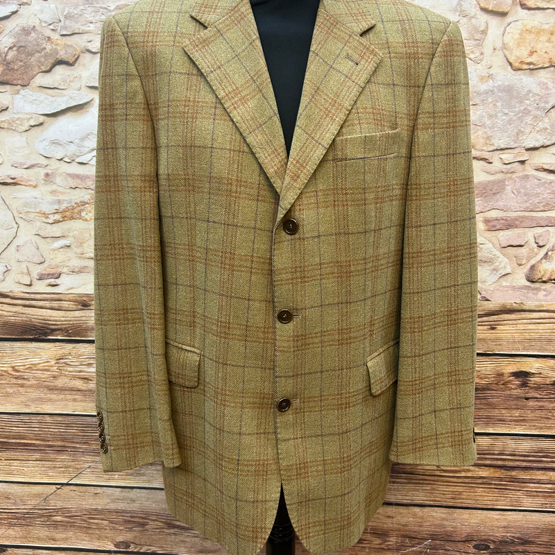 Camelfarbenes Tweed-Sakko mit rost-blauem Fensterkaro 