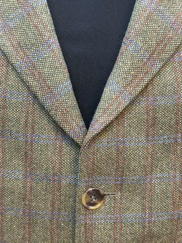 „Detailaufnahme Tweed Sakko Fensterkaro rot blau Woll Kaschmir“
