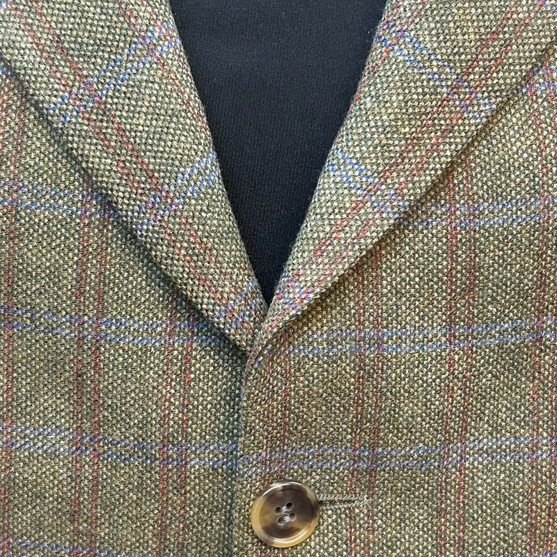 „Detailaufnahme Tweed Sakko Fensterkaro rot blau Woll Kaschmir“