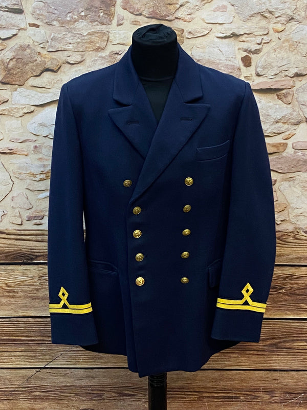 „Vintage Marinejacke dunkelblau mit goldenen Knöpfen, Größe 50“