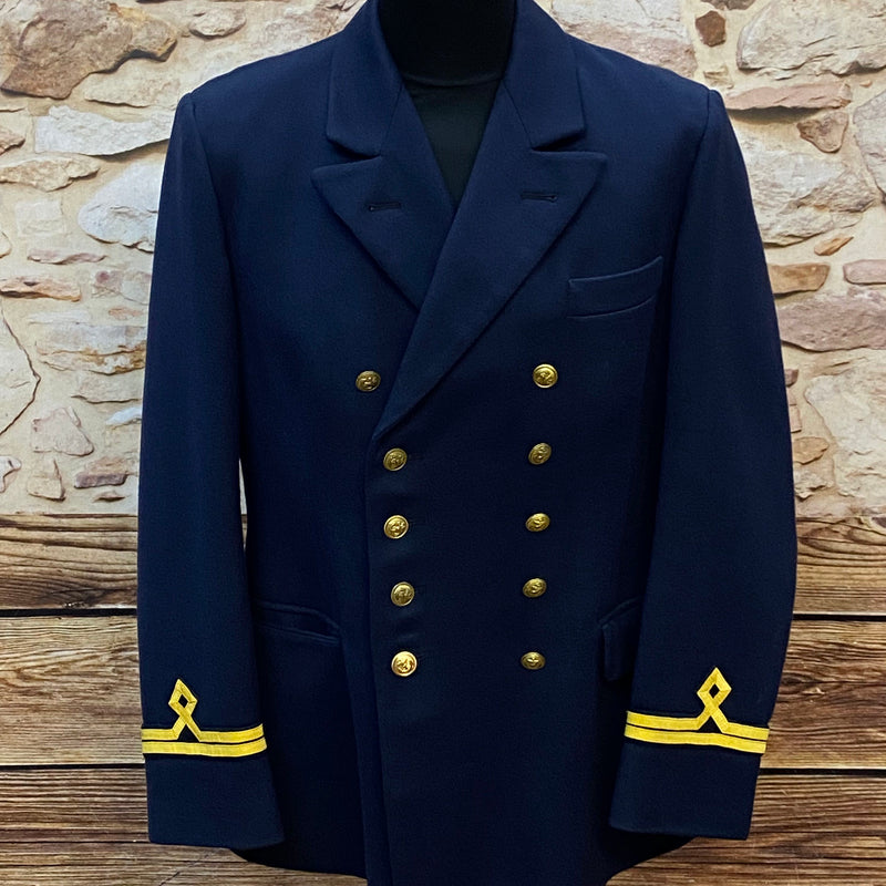 „Vintage Marinejacke dunkelblau mit goldenen Knöpfen, Größe 50“