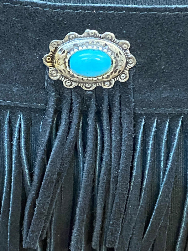 „Vintage Fransen Gürtel Western Stil mit Türkisoptik Metallapplikationen“