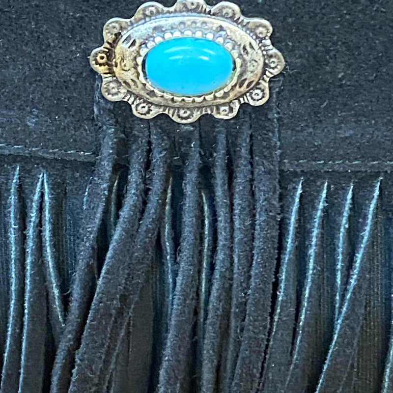 „Vintage Fransen Gürtel Western Stil mit Türkisoptik Metallapplikationen“