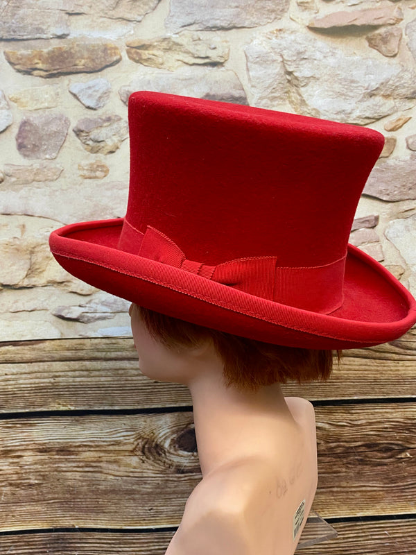 „Vintage Damen Zylinder in Rot mit Hutband und Schleife“