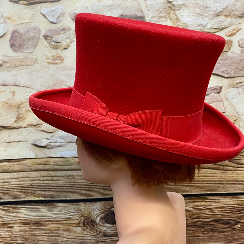 „Vintage Damen Zylinder in Rot mit Hutband und Schleife“