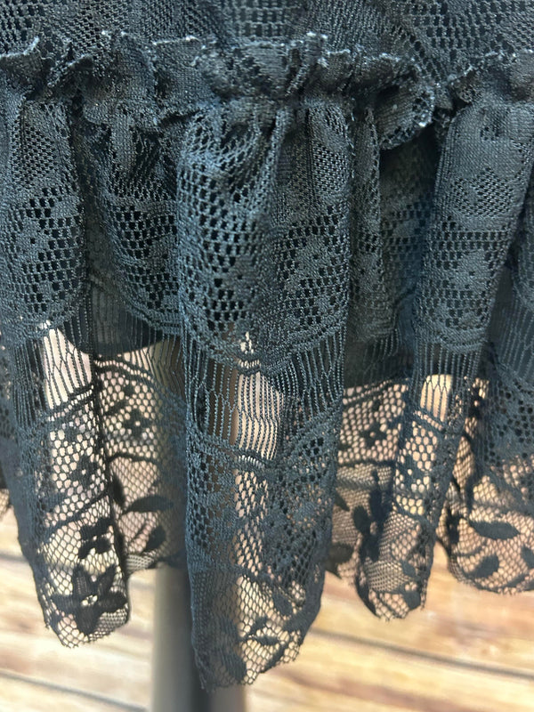 Schwarzes 80er-Spitzenkleid – Größe L