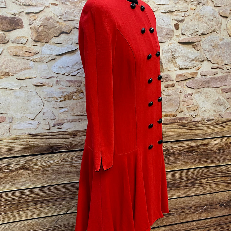 Vintage Damenkleid Kleid rot tiefe Taille 80/90er Gr.42