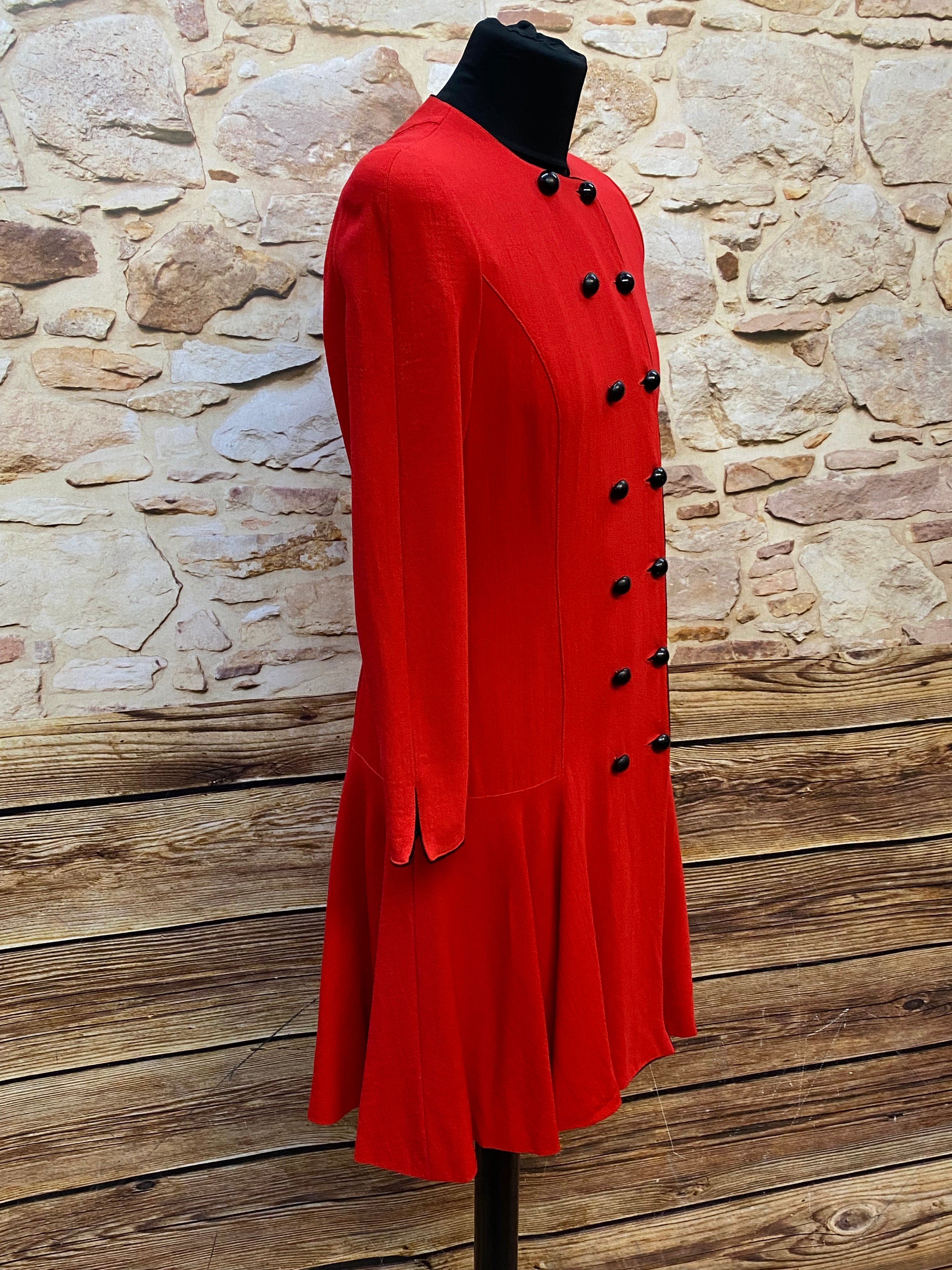 Vintage Damenkleid Kleid rot tiefe Taille 80/90er Gr.42