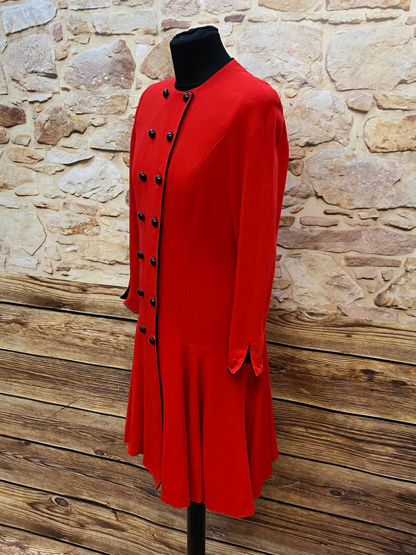 Vintage Damenkleid Kleid rot tiefe Taille 80/90er Gr.42