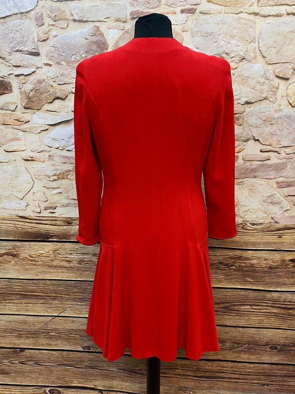 Vintage Damenkleid Kleid rot tiefe Taille 80/90er Gr.42