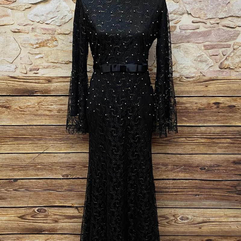 Vintage Abendkleid in schwarzer Spitze Gr.40