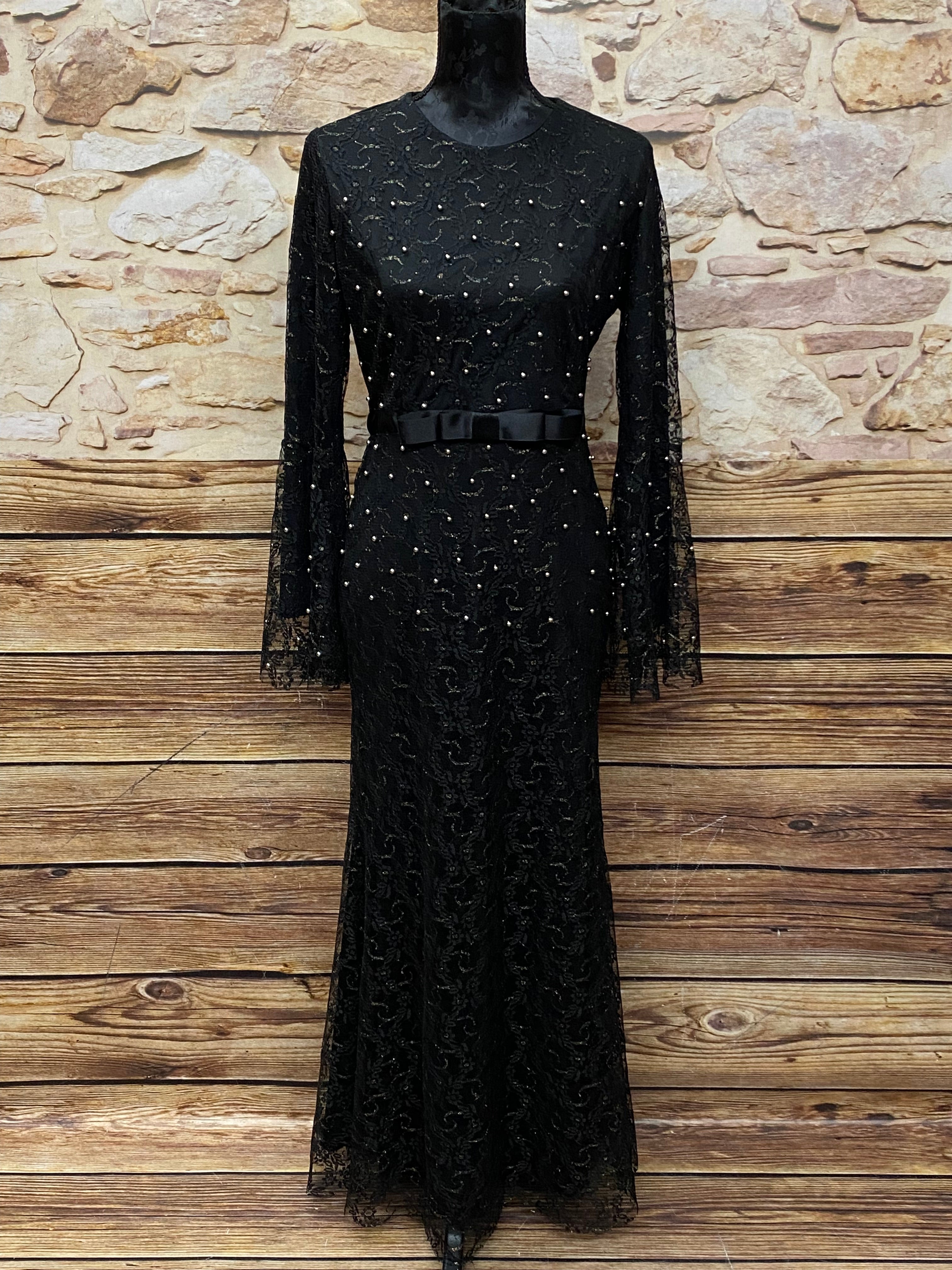 Vintage Abendkleid in schwarzer Spitze Gr.40