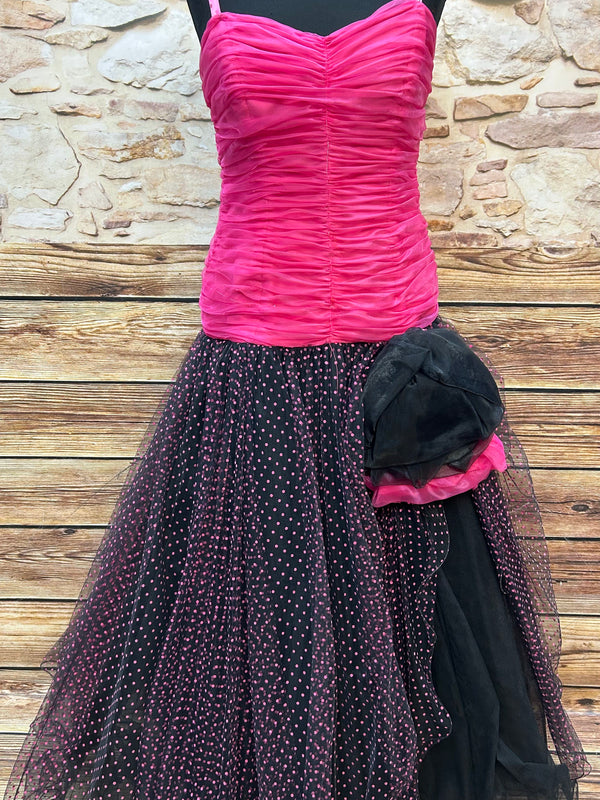 Vintage Pinkes Ballkleid mit Tupfenrock, Größe 38
