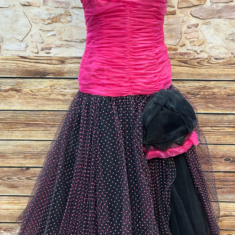 Vintage Pinkes Ballkleid mit Tupfenrock, Größe 38