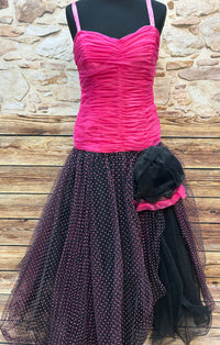 Vintage Pinkes Ballkleid mit Tupfenrock, Größe 38