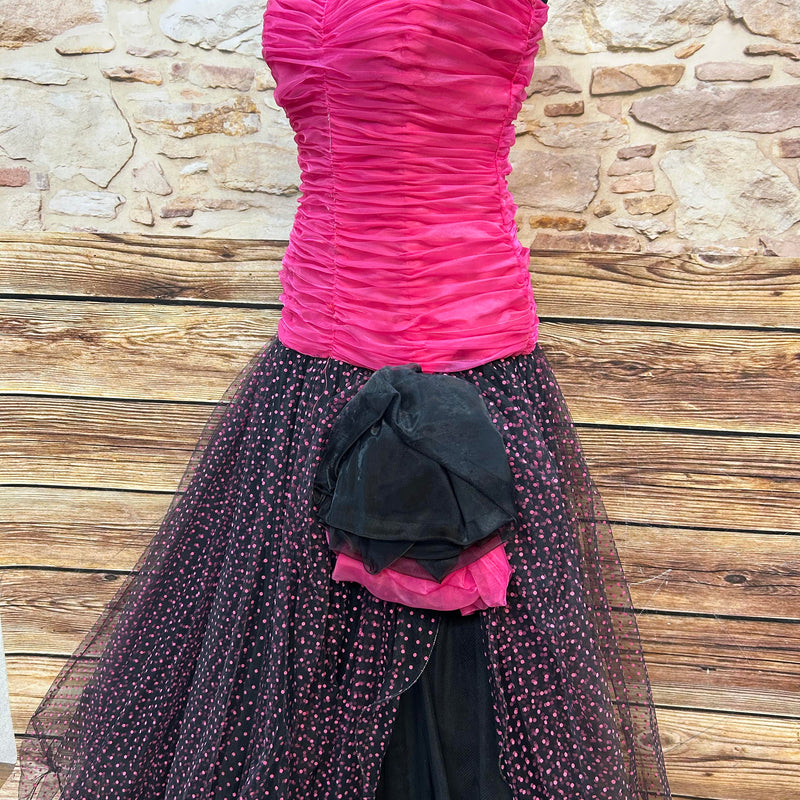 Vintage Pinkes Ballkleid mit Tupfenrock, Größe 38
