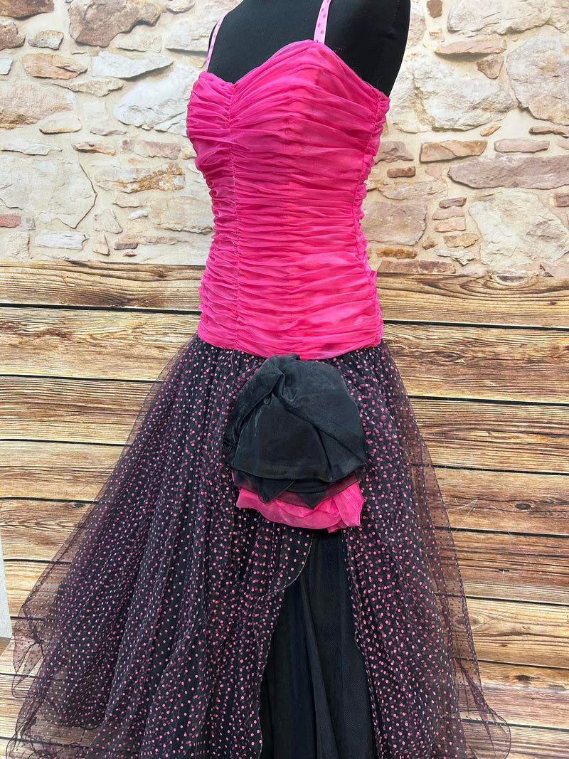 Vintage Pinkes Ballkleid mit Tupfenrock, Größe 38