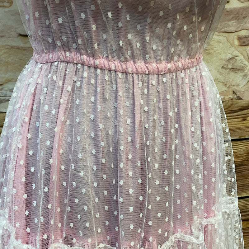 50er Jahre Vintage Ballkleid in rosa mit Polka Dots Gr.34