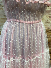 50er Jahre Vintage Ballkleid in rosa mit Polka Dots Gr.34