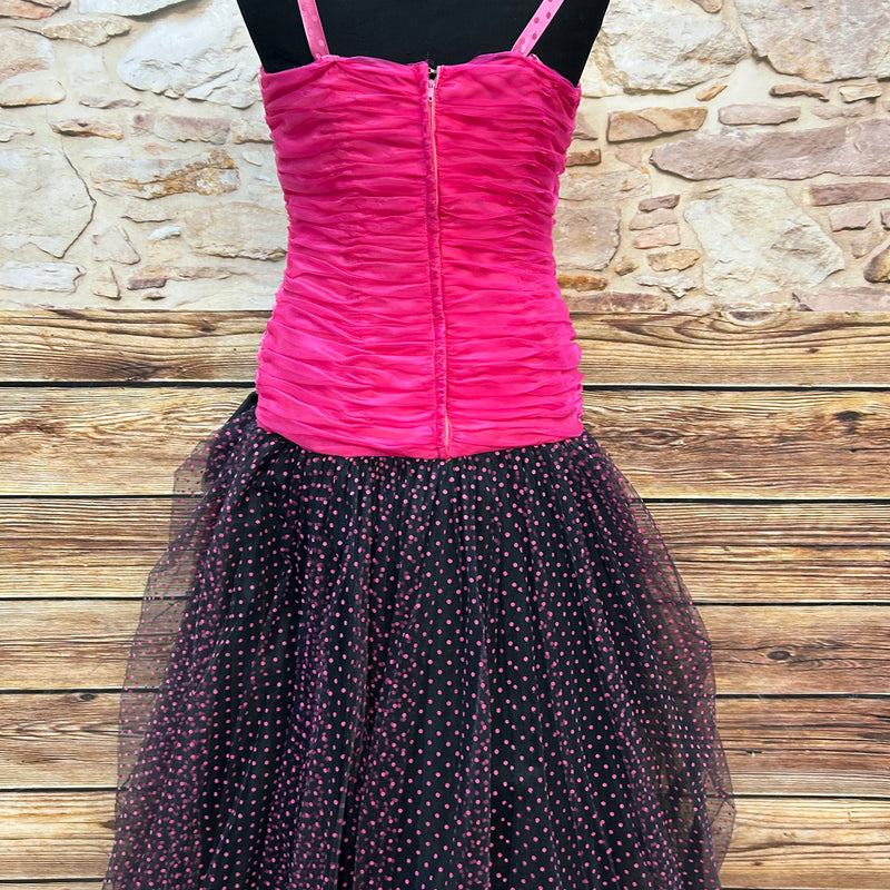 Vintage Pinkes Ballkleid mit Tupfenrock, Größe 38