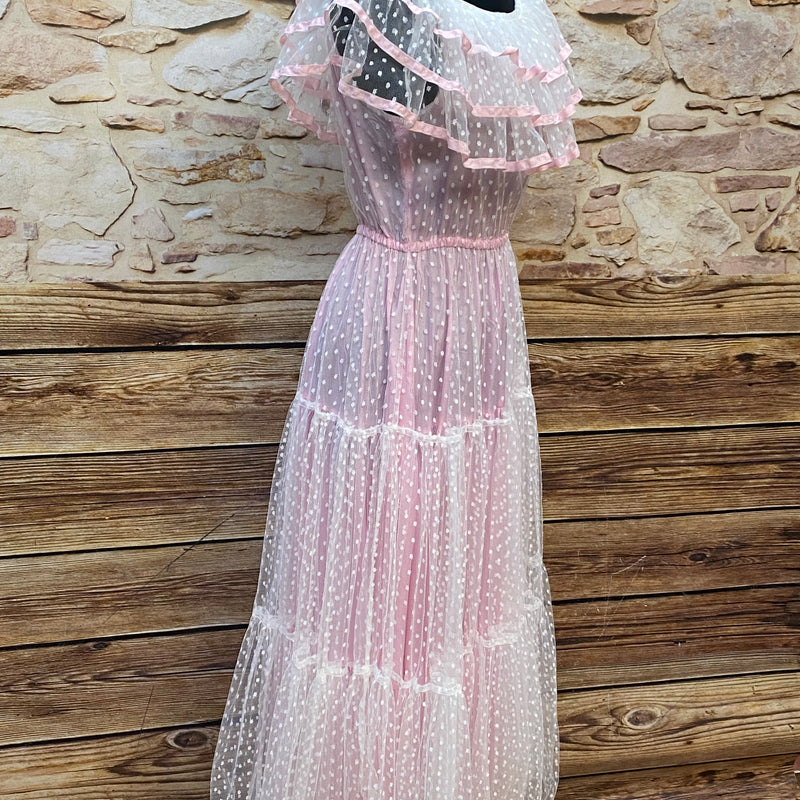 50er Jahre Vintage Ballkleid in rosa mit Polka Dots Gr.34