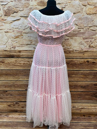 Robe de bal vintage des années 50 en rose à pois taille 34